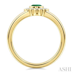 6X4 MM Pear Shape Emerald and 1/6 Ctw Round Cut Diamond Bold Precious Ring in 10K Yellow Gold