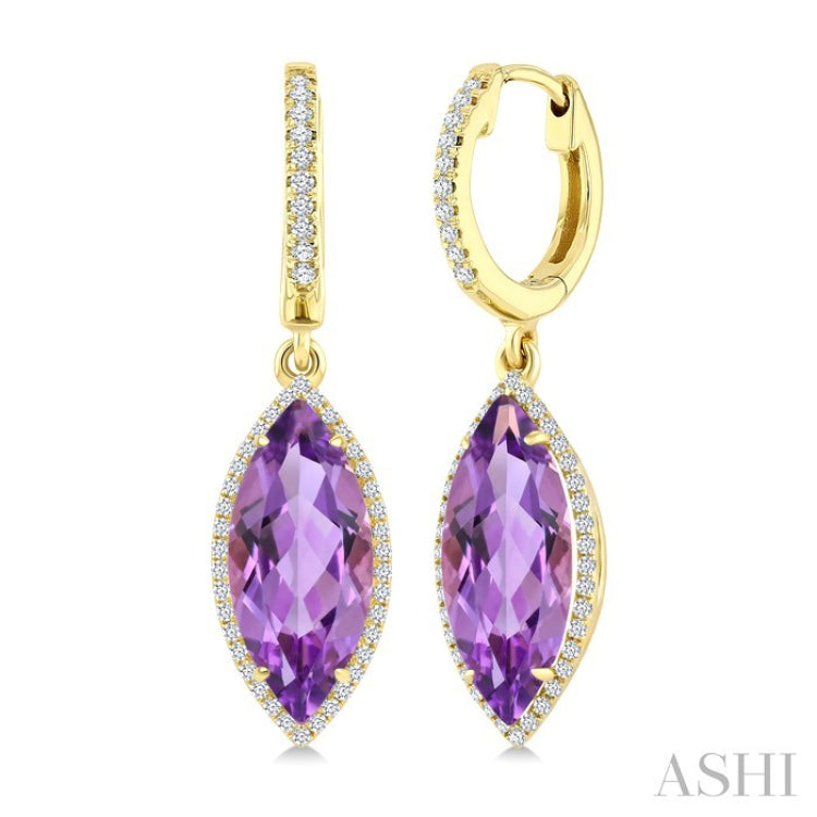 16X7 MM Evoque Gemstones Marquise Shape Amethyst and 3/8 Ctw Round Cut Diamond Semi-Precious Earrings in 14K Yellow Gold