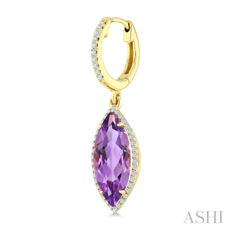 16X7 MM Evoque Gemstones Marquise Shape Amethyst and 3/8 Ctw Round Cut Diamond Semi-Precious Earrings in 14K Yellow Gold