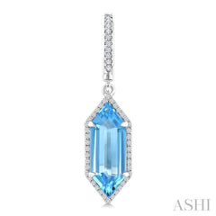 16X6 MM Evoque Gemstones Hexagon Shape Blue Topaz and 3/8 Ctw Round Cut Diamond Semi-Precious Earrings in 14K White Gold