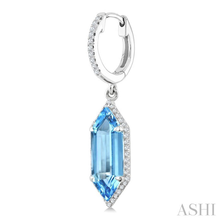 16X6 MM Evoque Gemstones Hexagon Shape Blue Topaz and 3/8 Ctw Round Cut Diamond Semi-Precious Earrings in 14K White Gold