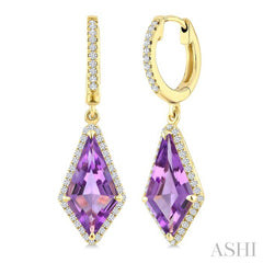 14X7 MM Evoque Gemstones Kite Shape Amethyst and 1/3 Ctw Round Cut Diamond Semi-Precious Earrings in 14K Yellow Gold