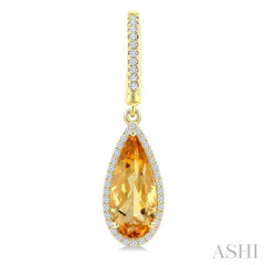 14X6 MM Evoque Gemstones Pear Shape Citrine and 1/3 Ctw Round Cut Diamond Semi-Precious Earrings in 14K Yellow Gold