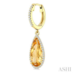 14X6 MM Evoque Gemstones Pear Shape Citrine and 1/3 Ctw Round Cut Diamond Semi-Precious Earrings in 14K Yellow Gold