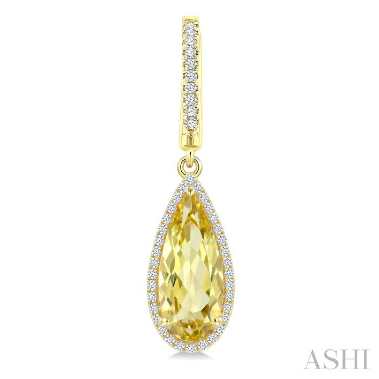 14X6 MM Evoque Gemstones Pear Shape Lemon Quartz and 1/3 Ctw Round Cut Diamond Semi-Precious Earrings in 14K Yellow Gold