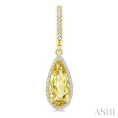 14X6 MM Evoque Gemstones Pear Shape Lemon Quartz and 1/3 Ctw Round Cut Diamond Semi-Precious Earrings in 14K Yellow Gold
