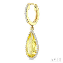 14X6 MM Evoque Gemstones Pear Shape Lemon Quartz and 1/3 Ctw Round Cut Diamond Semi-Precious Earrings in 14K Yellow Gold