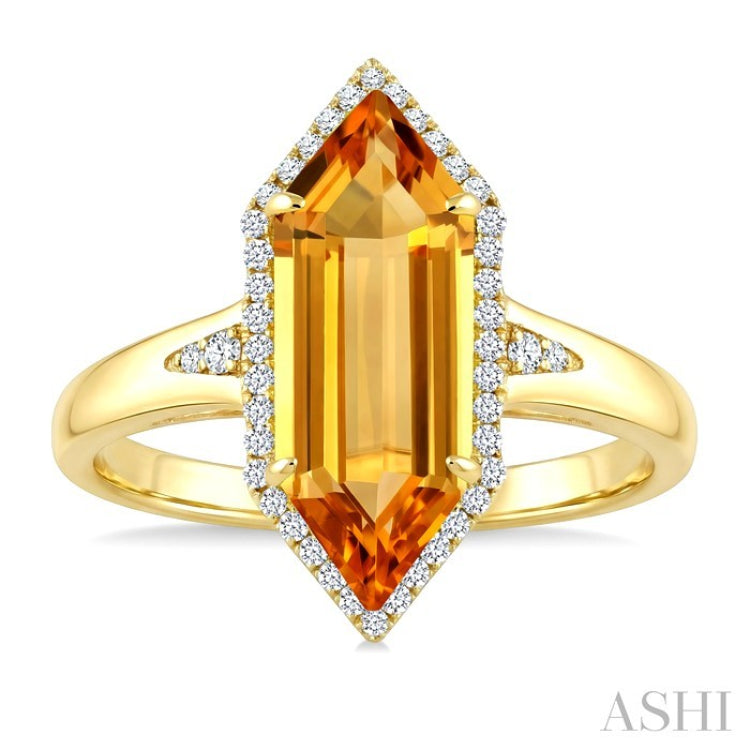 16X6 MM Evoque Gemstone Hexagon Shape Citrine and 1/5 Ctw Round Cut Diamond Semi-Precious Ring in 10K Yellow Gold