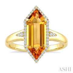 16X6 MM Evoque Gemstone Hexagon Shape Citrine and 1/5 Ctw Round Cut Diamond Semi-Precious Ring in 10K Yellow Gold