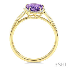 16X7 MM Evoque Gemstones Shield Shape Amethyst and 1/6 Ctw Round Cut Diamond Semi-Precious Ring in 10K Yellow Gold