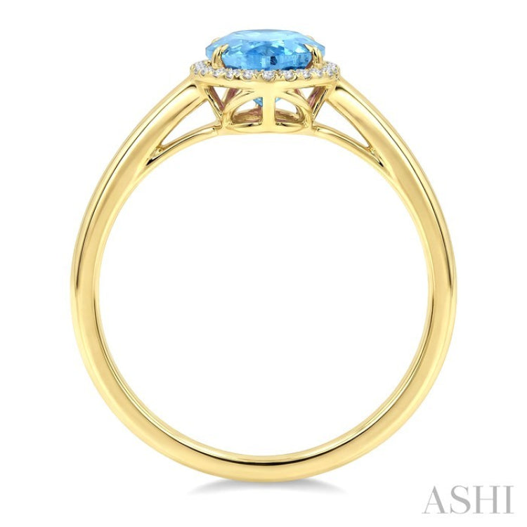16X6 MM Evoque Gemstones Oval Shape Blue Topaz and 1/6 Ctw Round Cut Diamond Semi-Precious Ring in 10K Yellow Gold