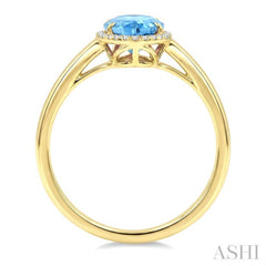 16X6 MM Evoque Gemstones Oval Shape Blue Topaz and 1/6 Ctw Round Cut Diamond Semi-Precious Ring in 10K Yellow Gold