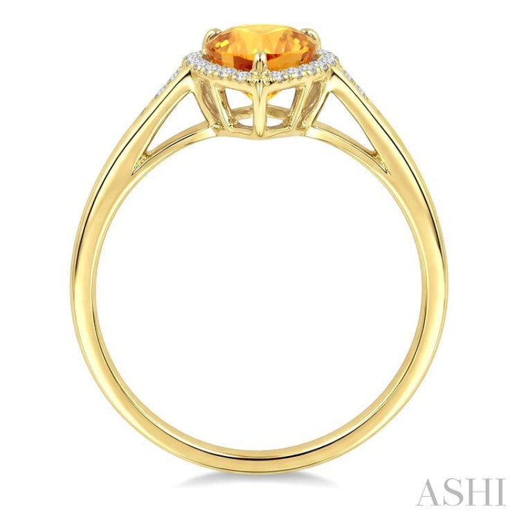 16X6 MM Evoque Gemstone Pear Shape Citrine and 1/6 Ctw Round Cut Diamond Semi-Precious Ring in 10K Yellow Gold