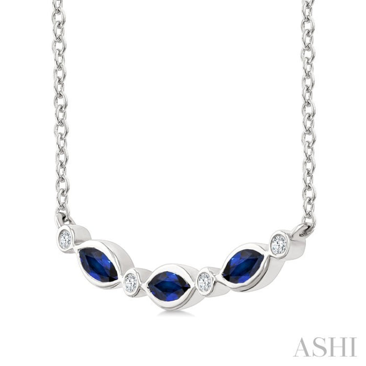 4X2 MM Marquise Shape Sapphire and 1/50 Ctw Round Cut Diamond Precious Bar Necklace in 10K White Gold