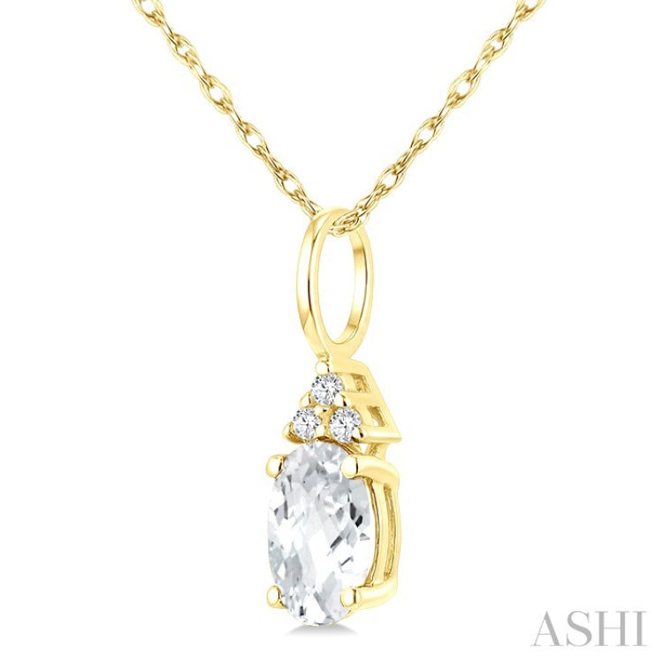 1/50 Ctw Oval Cut 6X4 MM White Topaz and Round Cut Diamond semi-precious Pendant With Chain in 10K Yellow Gold
