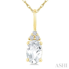 1/50 Ctw Oval Cut 6X4 MM White Topaz and Round Cut Diamond semi-precious Pendant With Chain in 10K Yellow Gold