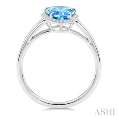 16X7 MM Evoque Gemstones Shield Shape Blue Topaz and 1/6 Ctw Round Cut Diamond Semi-Precious Ring in 10K White Gold