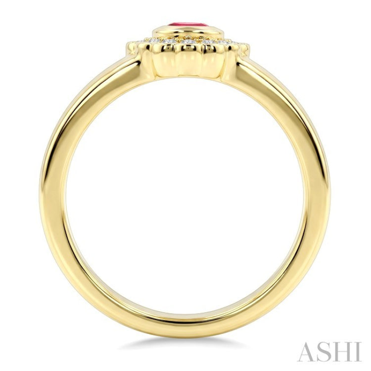 6X4 MM Oval Shape Ruby and 1/6 Ctw Round Cut Diamond Bold Precious Ring in 10K Yellow Gold