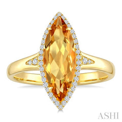 16X7 MM Evoque Gemstone Marquise Shape Citrine and 1/6 Ctw Round Cut Diamond Semi-Precious Ring in 10K Yellow Gold