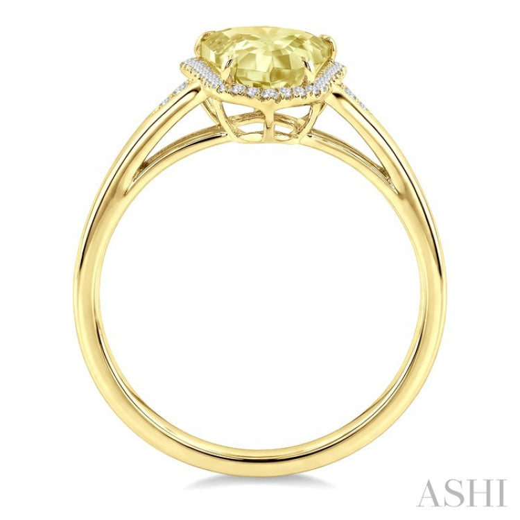 16X7 MM Evoque Gemstones Shield Shape Lemon Quartz and 1/6 Ctw Round Cut Diamond Semi-Precious Ring in 10K Yellow Gold