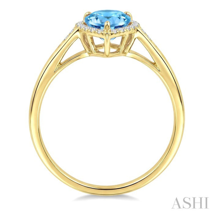 16X6 MM Evoque Gemstones Pear Shape Blue Topaz and 1/6 Ctw Round Cut Diamond Semi-Precious Ring in 10K Yellow Gold