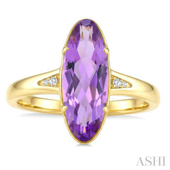16X6 MM Evoque Gemstones Oval Shape Amethyst and 1/50 Ctw Round Cut Diamond Semi-Precious Ring in 10K Yellow Gold