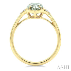 16X6 MM Evoque Gemstone Hexagon Shape Green Amethyst and 1/20 Ctw Round Cut Diamond Semi-Precious Ring in 10K Yellow Gold