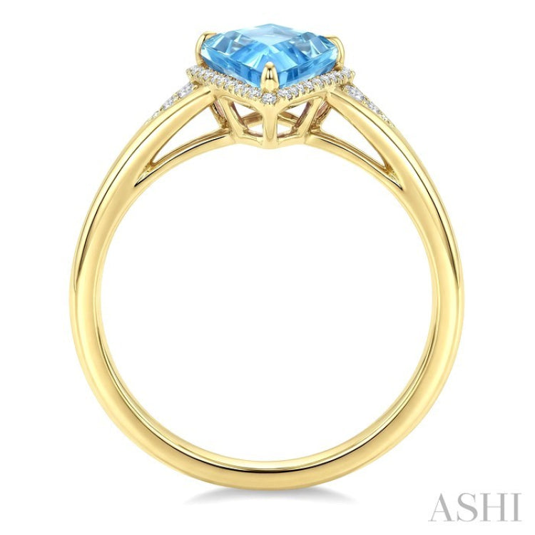 16X7 MM Evoque Gemstones Kite Shape Blue Topaz and 1/6 Ctw Round Cut Diamond Semi-Precious Ring in 10K Yellow Gold