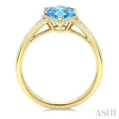 16X7 MM Evoque Gemstones Kite Shape Blue Topaz and 1/6 Ctw Round Cut Diamond Semi-Precious Ring in 10K Yellow Gold