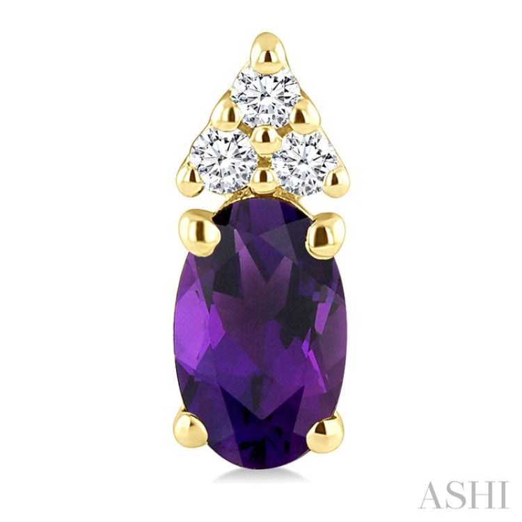 1/20 Ctw Oval Cut 5X3 MM Amethyst and Round Cut Diamond Semi Precious Earrings in 10K Yellow Gold