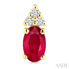 1/20 Ctw Oval Cut 5X3 MM Ruby and Round Cut Diamond Precious Earrings in 10K Yellow Gold