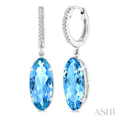 14X6 MM Evoque Gemstones Oval Shape Blue Topaz and 1/10 Ctw Round Cut Diamond Semi-Precious Earrings in 14K White Gold