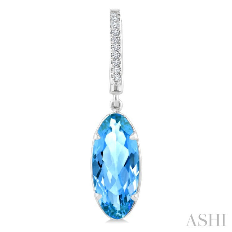 14X6 MM Evoque Gemstones Oval Shape Blue Topaz and 1/10 Ctw Round Cut Diamond Semi-Precious Earrings in 14K White Gold