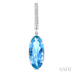 14X6 MM Evoque Gemstones Oval Shape Blue Topaz and 1/10 Ctw Round Cut Diamond Semi-Precious Earrings in 14K White Gold