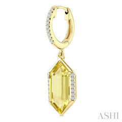 14X6 MM Evoque Gemstones Hexagon Shape Lemon Quartz and 1/5 Ctw Round Cut Diamond Semi-Precious Earrings in 14K Yellow Gold