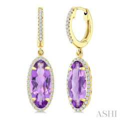 12X5 MM Evoque Gemstones Oval Shape Amethyst and 1/3 Ctw Round Cut Diamond Semi-Precious Earrings in 10K Yellow Gold
