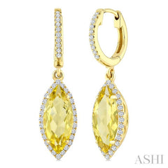 12X5 MM Evoque Gemstones Marquise Shape Lemon Quartz and 1/3 Ctw Round Cut Diamond Semi-Precious Earrings in 10K Yellow Gold