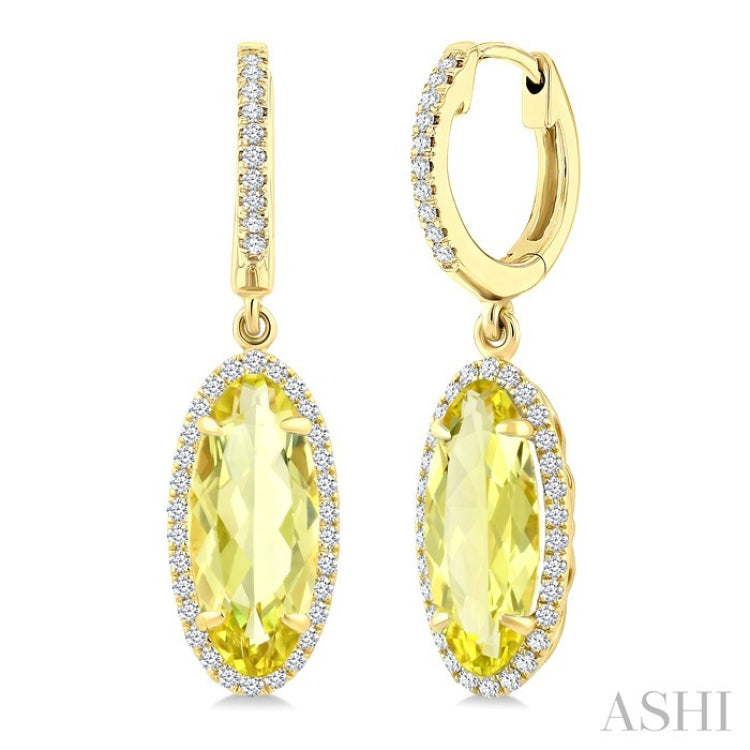 12X5 MM Evoque Gemstones Oval Shape Lemon Quartz and 1/3 Ctw Round Cut Diamond Semi-Precious Earrings in 10K Yellow Gold