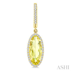12X5 MM Evoque Gemstones Oval Shape Lemon Quartz and 1/3 Ctw Round Cut Diamond Semi-Precious Earrings in 10K Yellow Gold