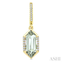 12X5 MM Evoque Gemstones Hexagon Shape Green Amethyst and 1/5 Ctw Round Cut Diamond Semi-Precious Earrings in 10K Yellow Gold