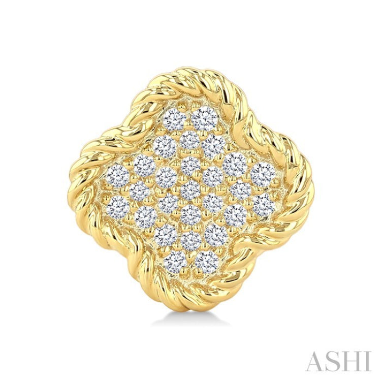 1/5 Ctw Round Cut Diamond Rope Border Clover Motif Fashion Stud Earrings in 10K Yellow Gold