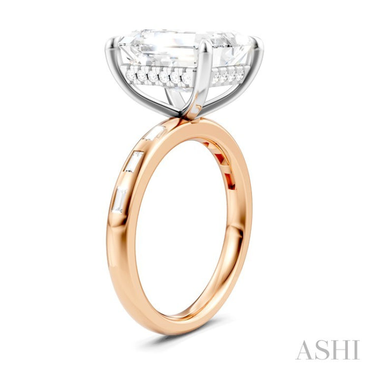 1/3 Ctw Emerald Shape Baguette and Round Cut Diamond Semi-Mount Engagement Ring in 14K Rose and White Gold
