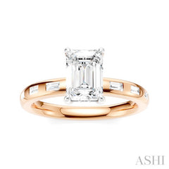 1/4 Ctw Emerald Shape Baguette and Round Cut Diamond Semi-Mount Engagement Ring in 14K Rose and White Gold