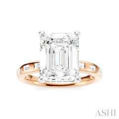 1/3 Ctw Emerald Shape Baguette and Round Cut Diamond Semi-Mount Engagement Ring in 14K Rose and White Gold