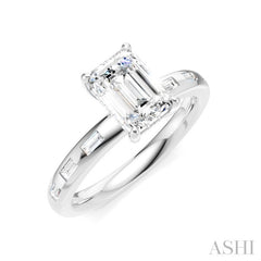 1/4 Ctw Emerald Shape Baguette and Round Cut Diamond Semi-Mount Engagement Ring in 14K White Gold
