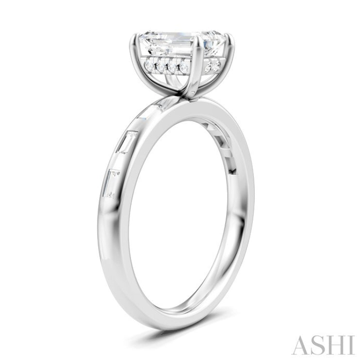 1/4 Ctw Emerald Shape Baguette and Round Cut Diamond Semi-Mount Engagement Ring in 14K White Gold