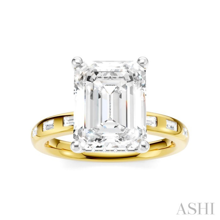 1/3 Ctw Emerald Shape Baguette and Round Cut Diamond Semi-Mount Engagement Ring in 14K Yellow and White Gold