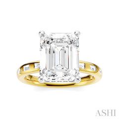1/3 Ctw Emerald Shape Baguette and Round Cut Diamond Semi-Mount Engagement Ring in 14K Yellow and White Gold