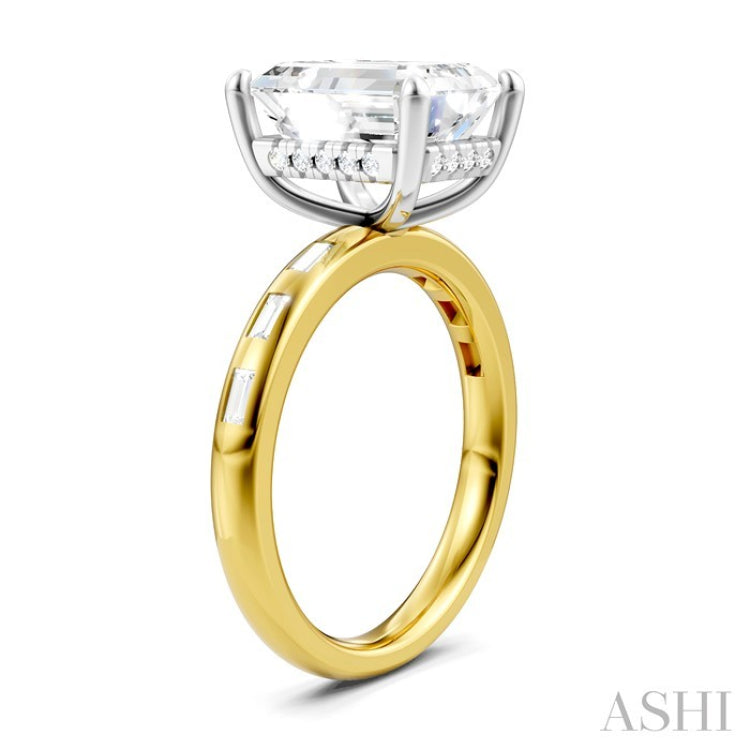1/3 Ctw Emerald Shape Baguette and Round Cut Diamond Semi-Mount Engagement Ring in 14K Yellow and White Gold