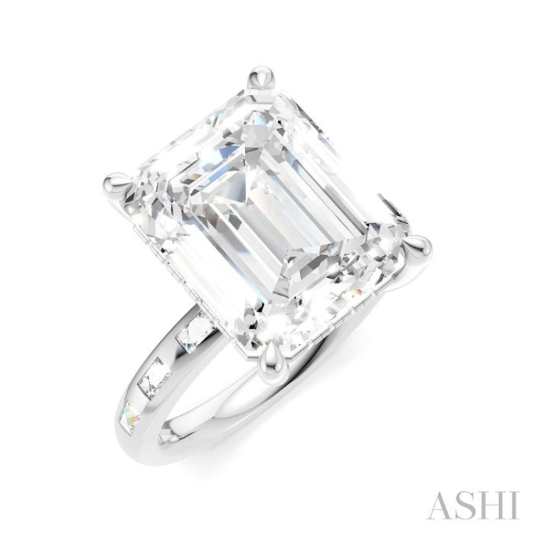 1/3 Ctw Emerald Shape Baguette and Round Cut Diamond Semi-Mount Engagement Ring in 14K White Gold